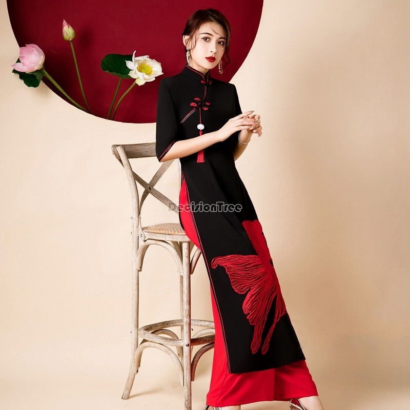 Ao Dai Vietnam Dress - فستان تشيباو فيتنامي كلاسيكي أنيق بتطريز
